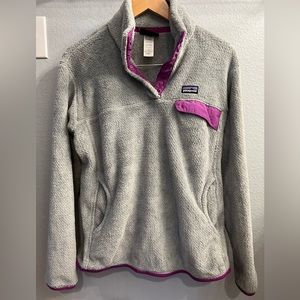 PATAGONIA GREY AND PURPLE PULLOVER WITH POCKETS